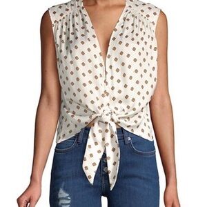 NWT Free People Mornings in Marrakech White Sleeveless Tie Front Top Blouse XS
